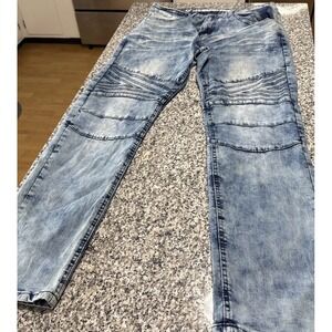 V19-69 Abbigliamento Sportivo womens 31 Blue Acid Wash Moto Biker Jeans Good